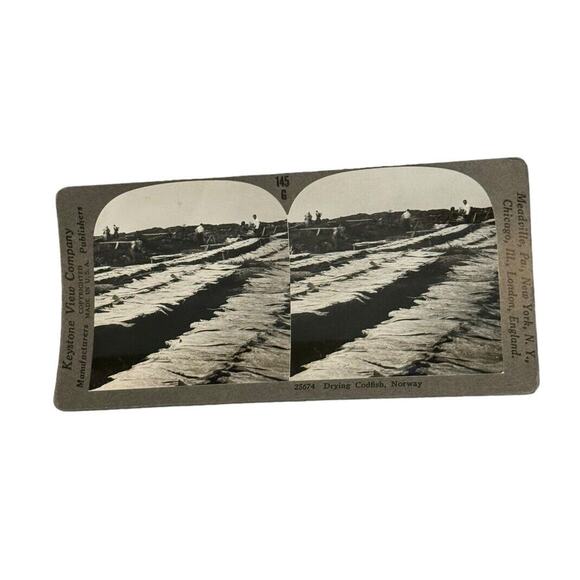 Norway Drying Codfish Fishing Stereoview 25674 145g Keystone View Company - Picture 1 of 4
